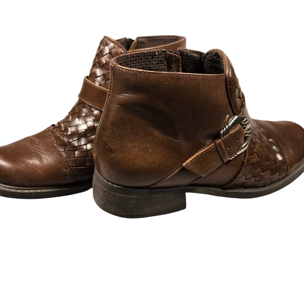 Woven Brown Leather Ankle Boots Brazil Side Zip Buckle Booties Mens 6